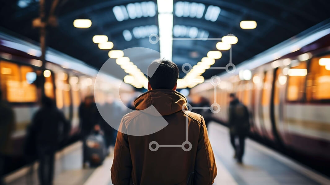 Intra Συλλεκτικό Ξύλινο Παζλ Plywood  4mm - Άνδρας στο σταθμό του μετρό που παρακολουθεί τα τρένα που περνούν Σε Ξύλινο Κουτί - Διαστάσεις Puzzle: 10x10 cm – 25 κομμάτια