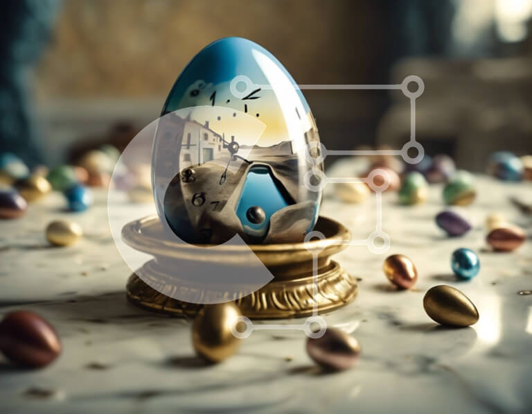 Intra Συλλεκτικό Ξύλινο Παζλ Plywood  4mm - Πολύχρωμα Πασχαλινά αυγά και βαμμένο αυγό στο τραπέζι Σε Ξύλινο Κουτί - Διαστάσεις: 10x10 cm – 25 κομμάτια