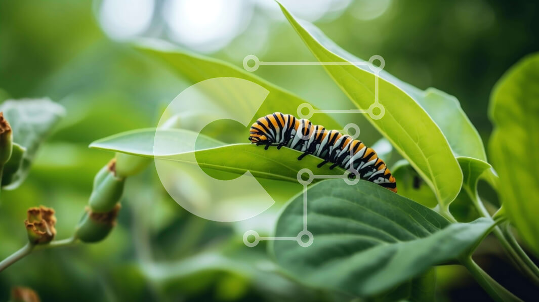 Intra Συλλεκτικό Ξύλινο Παζλ Plywood  4mm - Μαύρη και πορτοκαλί κάμπια στα πράσινα φύλλα Σε Ξύλινο Κουτί - Διαστάσεις: 10x10 cm – 25 κομμάτια