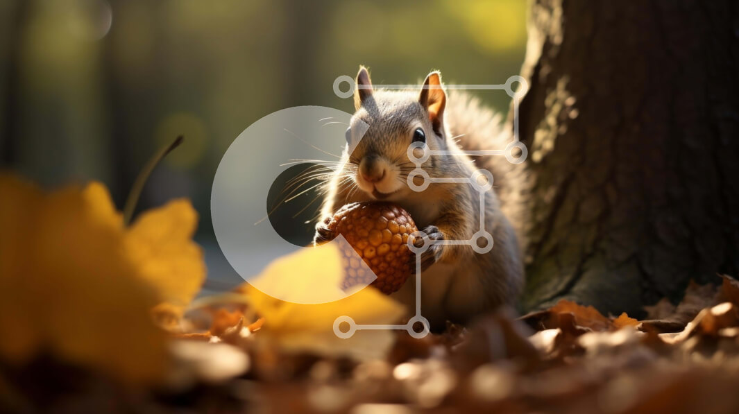 Intra Συλλεκτικό Ξύλινο Παζλ Plywood  4mm - Σκίουρος που τρώει το μήλο στα φθινοπωρινά φύλλα Σε Ξύλινο Κουτί - Διαστάσεις: 10x10 cm – 25 κομμάτια