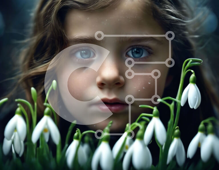 Intra Συλλεκτικό Ξύλινο Παζλ Plywood  4mm - Κορίτσι με χιονοστιβάδες στον κήπο της άνοιξης Σε Ξύλινο Κουτί - Διαστάσεις: 10x10 cm – 25 κομμάτια