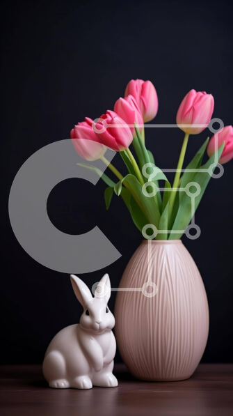 Intra Συλλεκτικό Ξύλινο Παζλ Plywood  4mm - Πασχαλινό λαγουδάκι και ροζ τουλίπες στο βάζο Σε Ξύλινο Κουτί - Διαστάσεις: 10x10 cm – 25 κομμάτια