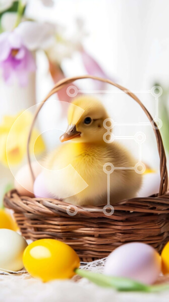 Intra Συλλεκτικό Ξύλινο Παζλ Plywood  4mm - Πασχαλινή πάπια με πολύχρωμα αυγά στο καλάθι Σε Ξύλινο Κουτί - Διαστάσεις: 10x10 cm – 25 κομμάτια