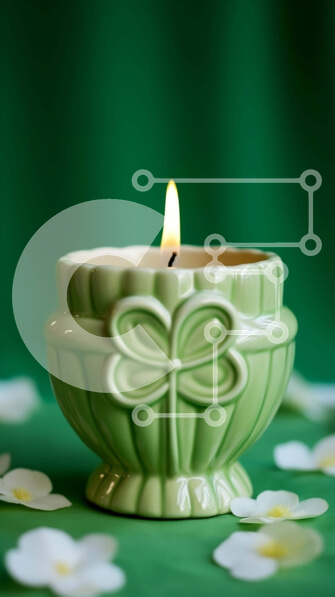 Intra Συλλεκτικό Ξύλινο Παζλ Plywood  4mm - Πράσινο μπολ κεριών με λευκά λουλούδια Σε Ξύλινο Κουτί - Διαστάσεις: 10x10 cm – 25 κομμάτια