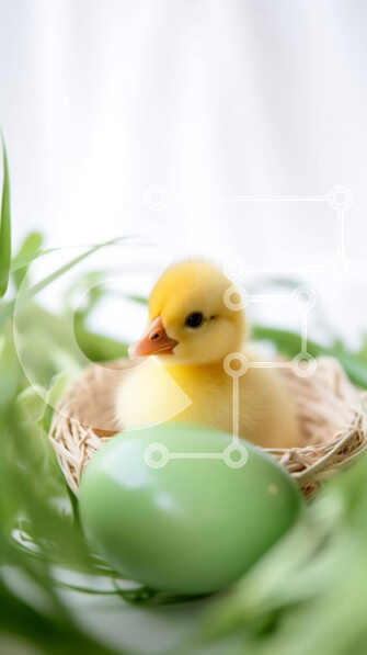 Σετ των 2 Intra Συλλεκτικό Ξύλινο Παζλ Plywood  4mm - Μικρό κίτρινο παπάκι στη φωλιά με πράσινα φύλλα Σε Ξύλινο Κουτί - Διαστάσεις: 10x10 cm – 25 κομμάτια