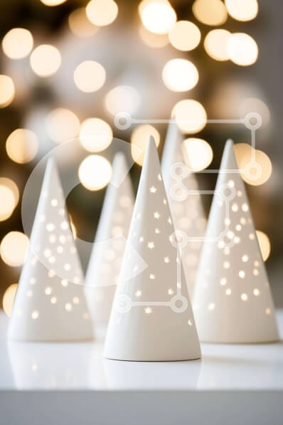 Intra Συλλεκτικό Ξύλινο Παζλ Plywood  4mm - Ομάδα λευκών κεραμικών διακοσμήσεων δέντρων με φωτισμένο φόντο Σε Ξύλινο Κουτί - Διαστάσεις: 10x10 cm – 25 κομμάτια