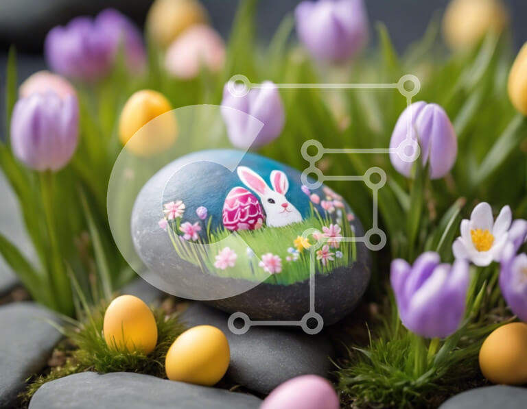 Intra Συλλεκτικό Ξύλινο Παζλ Plywood  4mm - Πασχαλινή γιορτή με πασχαλινό λαγουδάκι, τουλίπες και αυγά Σε Ξύλινο Κουτί - Διαστάσεις: 10x10 cm – 25 κομμάτια