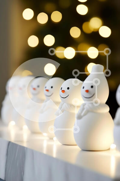 Intra Συλλεκτικό Ξύλινο Παζλ Plywood  4mm - Σειρά από λευκά ειδώλια χιονάνθρωποι με φωτισμένο φόντο Σε Ξύλινο Κουτί - Διαστάσεις Puzzle: 10x10 cm – 25 κομμάτια