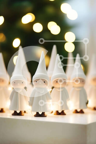 Intra Συλλεκτικό Ξύλινο Παζλ Plywood  4mm - Ομάδα λευκών ειδωλίων Gnome στο τραπέζι με φωτισμένο φόντο Σε Ξύλινο Κουτί - Διαστάσεις Puzzle: 10x10 cm – 25 κομμάτια