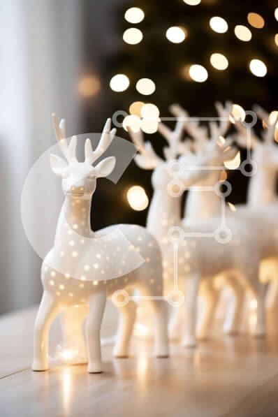 Intra Συλλεκτικό Ξύλινο Παζλ Plywood  4mm - Ειδώλια λευκών ταράνδων σε ξύλινο τραπέζι με φώτα Σε Ξύλινο Κουτί - Διαστάσεις: 10x10 cm – 25 κομμάτια