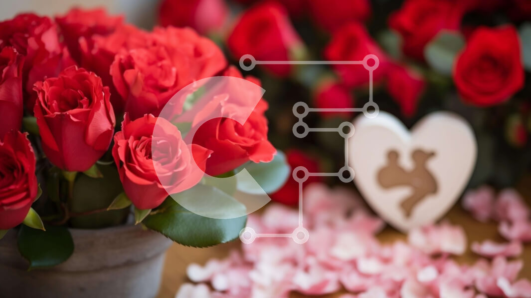 Intra Συλλεκτικό Ξύλινο Παζλ Plywood  4mm - Ρομαντική διακόσμηση του Αγίου Βαλεντίνου με κόκκινα τριαντάφυλλα Σε Ξύλινο Κουτί - Διαστάσεις Puzzle: 10x10 cm – 25 κομμάτια