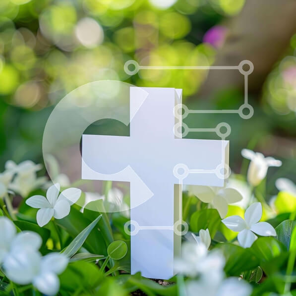 Intra Συλλεκτικό Ξύλινο Παζλ Plywood  4mm - Λευκός Σταυρός ανάμεσα σε πράσινο και λουλούδια Σε Ξύλινο Κουτί - Διαστάσεις Puzzle: 10x10 cm – 25 κομμάτια