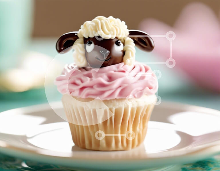 Σετ των 2 Intra Συλλεκτικό Ξύλινο Παζλ Plywood  4mm - Αξιολάτρευτο cupcake προβάτων με καφέ ή τσάι Σε Ξύλινο Κουτί - Διαστάσεις: 10x10 cm – 25 κομμάτια