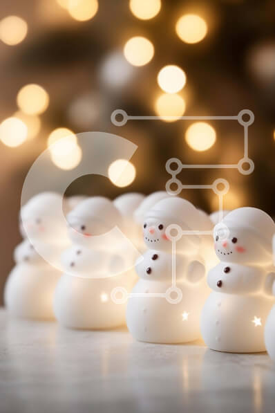 Intra Συλλεκτικό Ξύλινο Παζλ Plywood  4mm - Σειρά από λευκά ειδώλια χιονάνθρωποι σε φωτισμένο φόντο Σε Ξύλινο Κουτί - Διαστάσεις: 10x10 cm – 25 κομμάτια