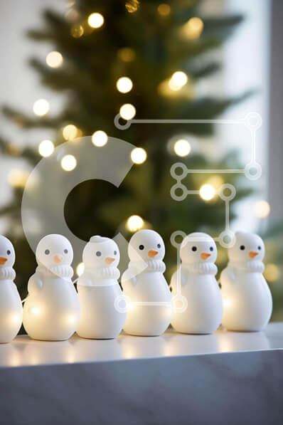 Intra Συλλεκτικό Ξύλινο Παζλ Plywood  4mm - Λευκά ειδώλια χιονάνθρωποι με φωτισμένο χριστουγεννιάτικο δέντρο Σε Ξύλινο Κουτί - Διαστάσεις: 10x10 cm – 25 κομμάτια