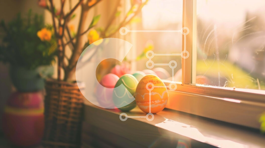 Intra Συλλεκτικό Ξύλινο Παζλ Plywood  4mm - Πολύχρωμα Πασχαλινά αυγά στο περβάζι παραθύρου με φυτά σε γλάστρες Σε Ξύλινο Κουτί - Διαστάσεις: 10x10 cm – 25 κομμάτια