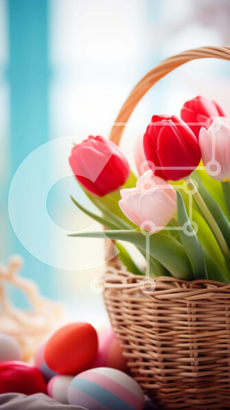 Intra Συλλεκτικό Ξύλινο Παζλ Plywood  4mm - Ανοιξιάτικο καλάθι με τουλίπες και πασχαλινά αυγά Σε Ξύλινο Κουτί - Διαστάσεις Puzzle: 10x10 cm – 25 κομμάτια