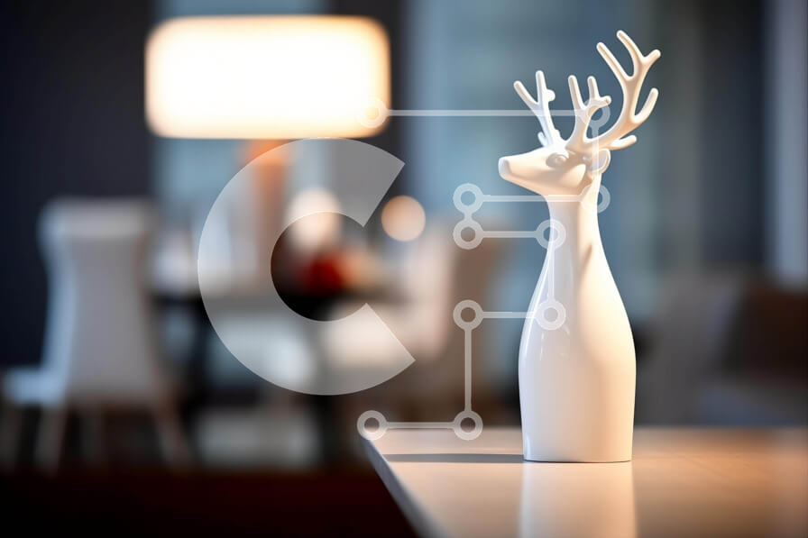 Intra Συλλεκτικό Ξύλινο Παζλ Plywood  4mm - Βάζο με κεφάλι από λευκό ελάφι στην κενή τραπεζαρία Σε Ξύλινο Κουτί - Διαστάσεις Puzzle: 10x10 cm – 25 κομμάτια