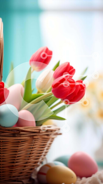 Intra Συλλεκτικό Ξύλινο Παζλ Plywood  4mm - Πολύχρωμο Πασχαλινό καλάθι με αυγά και κόκκινες τουλίπες Σε Ξύλινο Κουτί - Διαστάσεις: 10x10 cm – 25 κομμάτια