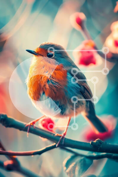 Σετ των 2 Intra Συλλεκτικό Ξύλινο Παζλ Plywood  4mm - Πορτοκαλί πουλί σκαρφαλωμένο σε κλαδί βελανιδιάς Σε Ξύλινο Κουτί - Διαστάσεις: 10x10 cm – 25 κομμάτια