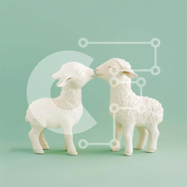 Intra Συλλεκτικό Ξύλινο Παζλ Plywood  4mm - Δύο λευκά αγαλματίδια προβάτων σε πράσινο φόντο Σε Ξύλινο Κουτί - Διαστάσεις: 10x10 cm – 25 κομμάτια