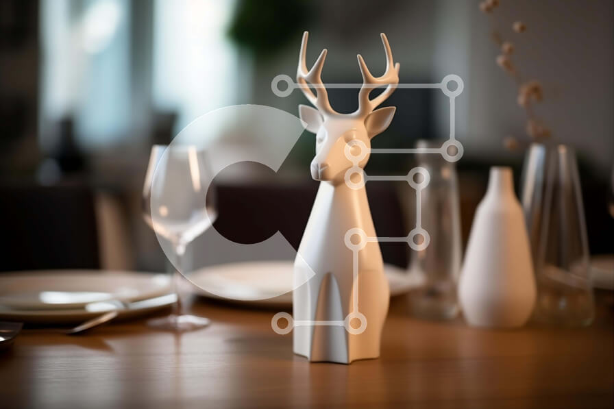 Intra Συλλεκτικό Ξύλινο Παζλ Plywood  4mm - Γλυπτό με κεφάλι λευκού ελαφιού σε τραπέζι φαγητού με ποτήρια και ποτήρια κρασιού Σε Ξύλινο Κουτί - Διαστάσεις Puzzle: 10x10 cm – 25 κομμάτια