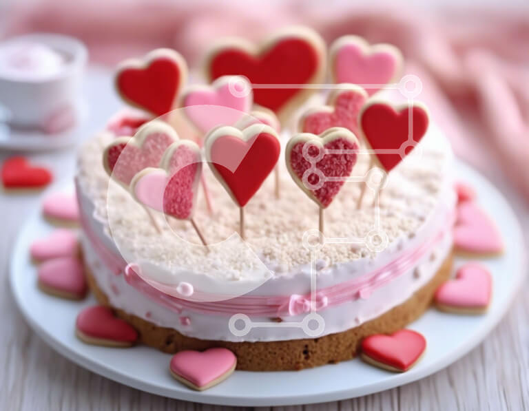 Intra Συλλεκτικό Ξύλινο Παζλ Plywood  4mm - Τούρτα του Αγίου Βαλεντίνου με μπισκότα σε σχήμα καρδιάς και φλιτζάνι στο τραπέζι Σε Ξύλινο Κουτί - Διαστάσεις Puzzle: 10x10 cm – 25 κομμάτια