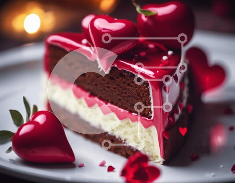 Σετ των 2 Intra Συλλεκτικό Ξύλινο Παζλ Plywood  4mm - Φέτα κέικ σοκολάτας με κόκκινες καρδιές και φράουλες Σε Ξύλινο Κουτί - Διαστάσεις: 10x10 cm – 25 κομμάτια