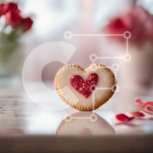 Σετ των 2 Intra Συλλεκτικό Ξύλινο Παζλ Plywood  4mm - Μπισκότο σε σχήμα καρδιάς με κόκκινα και άσπρα πασπαλίσματα στο τραπέζι με λουλούδια Σε Ξύλινο Κουτί - Διαστάσεις: 10x10 cm – 25 κομμάτια