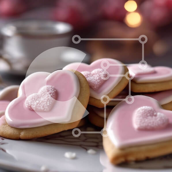 Σετ των 2 Intra Συλλεκτικό Ξύλινο Παζλ Plywood  4mm - Ροζ και λευκά μπισκότα σε σχήμα καρδιάς σε ένα πιάτο Σε Ξύλινο Κουτί - Διαστάσεις: 10x10 cm – 25 κομμάτια