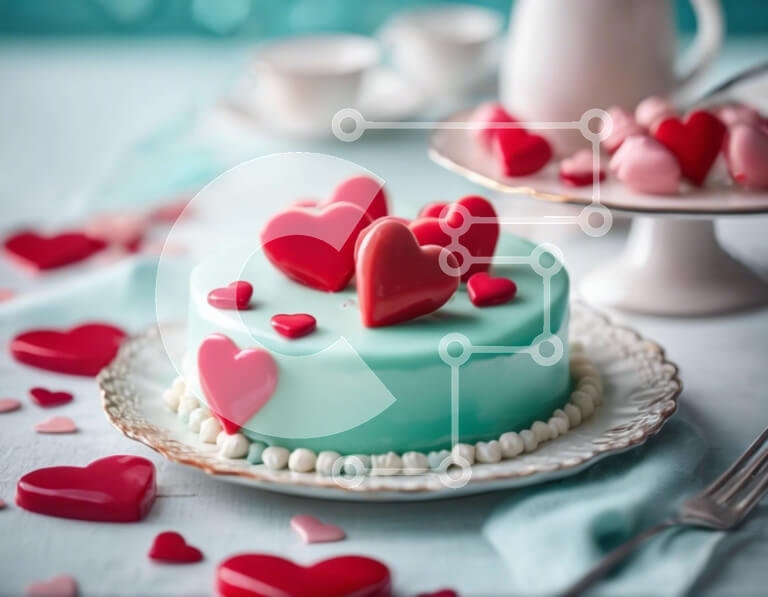 Σετ των 2 Intra Συλλεκτικό Ξύλινο Παζλ Plywood  4mm - Τούρτα του Αγίου Βαλεντίνου με κόκκινες καρδιές και καραμέλα Σε Ξύλινο Κουτί - Διαστάσεις: 10x10 cm – 25 κομμάτια