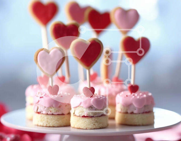 Σετ των 2 Intra Συλλεκτικό Ξύλινο Παζλ Plywood  4mm - Μπισκότα και cupcakes σε σχήμα καρδιάς σε ένα άσπρο πιάτο Σε Ξύλινο Κουτί - Διαστάσεις: 10x10 cm – 25 κομμάτια