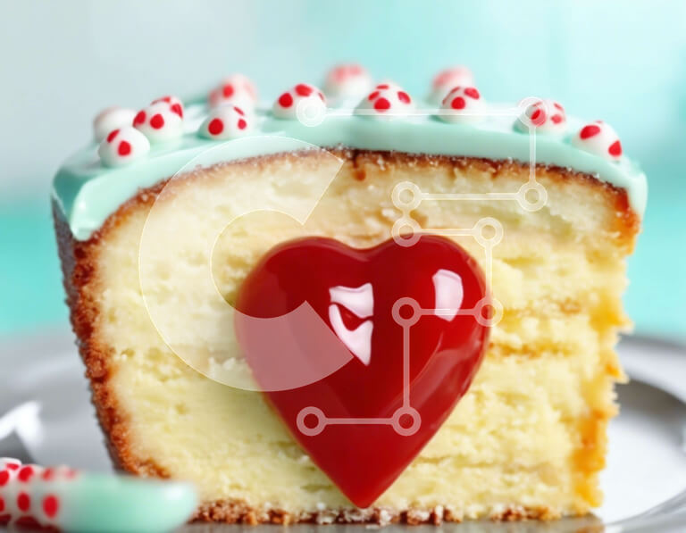 Σετ των 2 Intra Συλλεκτικό Ξύλινο Παζλ Plywood  4mm - Κέικ σε σχήμα καρδιάς με κόκκινο γλάσο και πασπαλίζει σε ασημένιο πιάτο Σε Ξύλινο Κουτί - Διαστάσεις: 10x10 cm – 25 κομμάτια