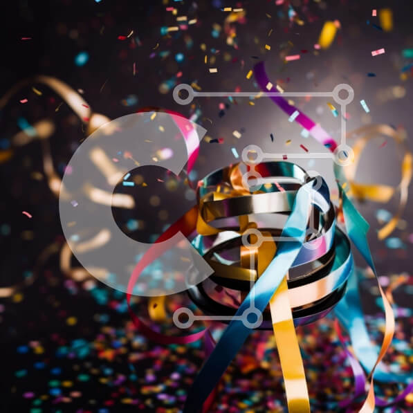 Intra Συλλεκτικό Ξύλινο Παζλ Plywood  4mm - Πολύχρωμες κορδέλες και κομφετί που πέφτουν από το ταβάνι Σε Ξύλινο Κουτί - Διαστάσεις Puzzle: 10x10 cm – 25 κομμάτια