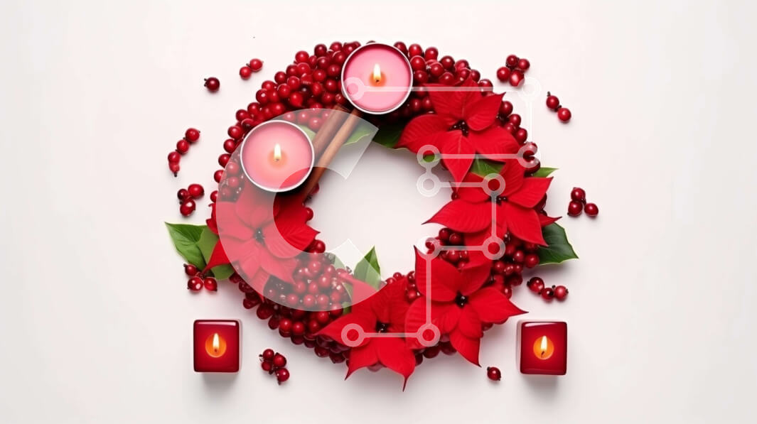 Intra Συλλεκτικό Ξύλινο Παζλ Plywood  4mm - Κόκκινο στεφάνι Poinsettia για εορταστική διακόσμηση Σε Ξύλινο Κουτί - Διαστάσεις: 10x10 cm – 25 κομμάτια