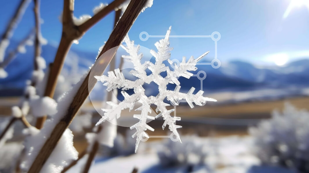 Intra Συλλεκτικό Ξύλινο Παζλ Plywood  4mm - Νιφάδα χιονιού που κρέμεται από αλπικό δέντρο με βουνά στο φόντο Σε Ξύλινο Κουτί - Διαστάσεις: 10x10 cm – 25 κομμάτια