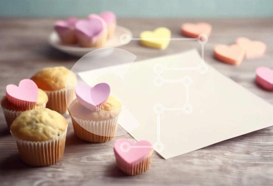 Σετ των 2 Intra Συλλεκτικό Ξύλινο Παζλ Plywood  4mm - Cupcakes με διακοσμήσεις καρδιάς σε κενό φόντο Σε Ξύλινο Κουτί - Διαστάσεις: 10x10 cm – 25 κομμάτια