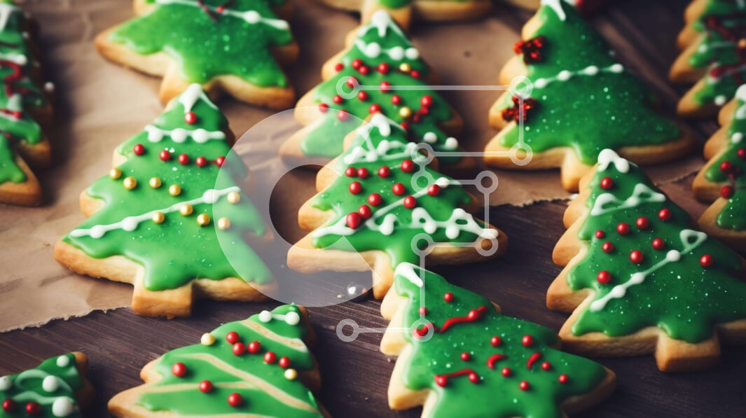 Σετ των 2 Intra Συλλεκτικό Ξύλινο Παζλ Plywood  4mm - Πράσινα μπισκότα χριστουγεννιάτικων δέντρων σε ξύλινο φόντο Σε Ξύλινο Κουτί - Διαστάσεις: 10x10 cm – 25 κομμάτια