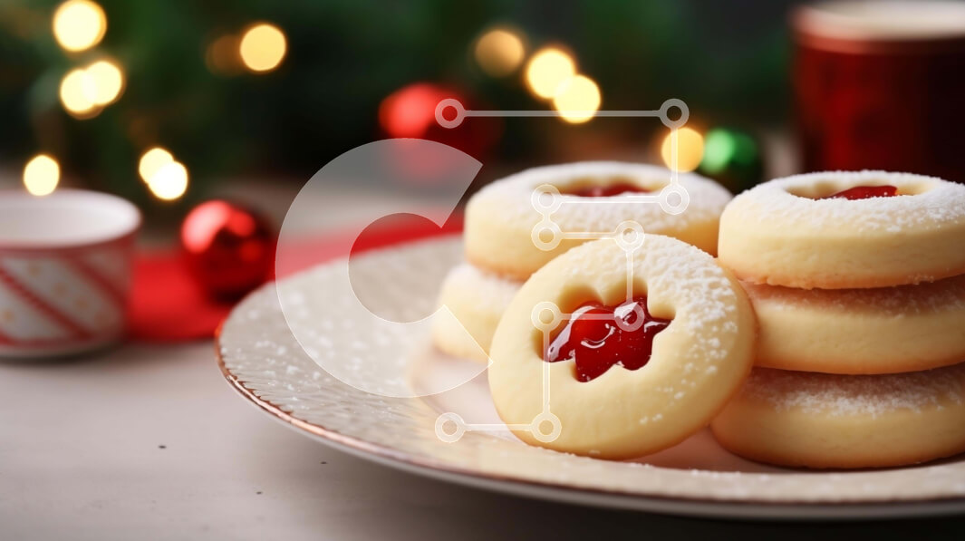 Σετ των 2 Intra Συλλεκτικό Ξύλινο Παζλ Plywood  4mm - Μπισκότα διακοπών σε ένα λευκό πιάτο Σε Ξύλινο Κουτί - Διαστάσεις: 10x10 cm – 25 κομμάτια