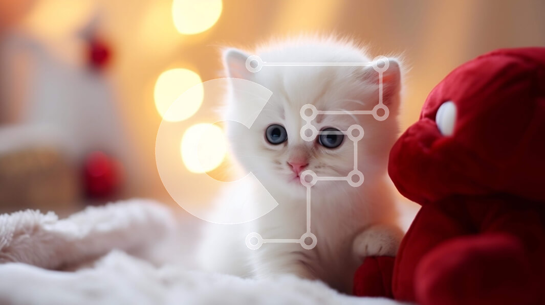 Σετ των 2 Intra Συλλεκτικό Ξύλινο Παζλ Plywood  4mm - Λευκό γατάκι με μπλε μάτια στην κορυφή του πορτοκαλί και κόκκινο αρκουδάκι Σε Ξύλινο Κουτί - Διαστάσεις: 10x10 cm – 25 κομμάτια