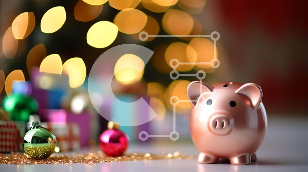 Intra Συλλεκτικό Ξύλινο Παζλ Plywood  4mm - Ροζ κουμπαράς με χριστουγεννιάτικα στολίδια Σε Ξύλινο Κουτί - Διαστάσεις Puzzle: 10x10 cm – 25 κομμάτια