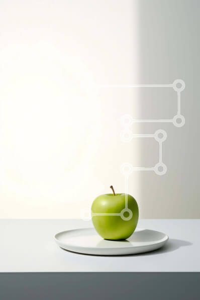 Σετ των 2 Intra Συλλεκτικό Ξύλινο Παζλ Plywood  4mm - Πράσινο μήλο στο άσπρο πιάτο Σε Ξύλινο Κουτί - Διαστάσεις: 10x10 cm – 25 κομμάτια