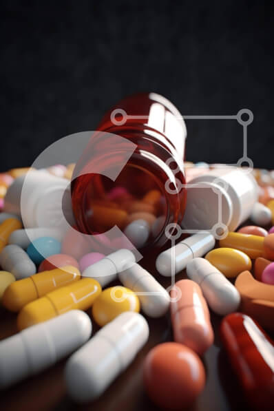 Intra Συλλεκτικό Ξύλινο Παζλ Plywood  4mm - Χάπια και κάψουλες διάσπαρτα στο τραπέζι Σε Ξύλινο Κουτί - Διαστάσεις Puzzle: 10x10 cm – 25 κομμάτια