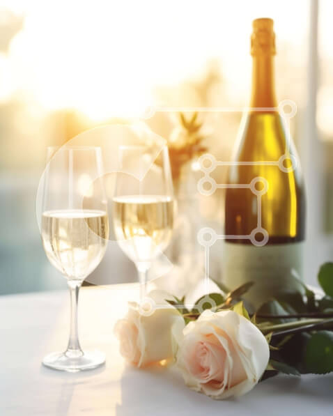 Intra Συλλεκτικό Ξύλινο Παζλ Plywood  4mm - Ζευγάρι που γιορτάζει με ποτήρια κρασιού και τριαντάφυλλα Σε Ξύλινο Κουτί - Διαστάσεις Puzzle: 10x10 cm – 25 κομμάτια