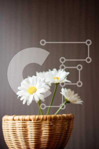 Σετ των 2 Intra Συλλεκτικό Ξύλινο Παζλ Plywood  4mm - Ψάθινο καλάθι με λευκές μαργαρίτες Σε Ξύλινο Κουτί - Διαστάσεις: 10x10 cm – 25 κομμάτια