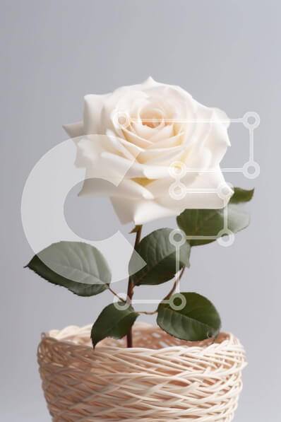 Σετ των 2 Intra Συλλεκτικό Ξύλινο Παζλ Plywood  4mm - Λευκό τριαντάφυλλο σε ψάθινο καλάθι με πράσινα φύλλα Σε Ξύλινο Κουτί - Διαστάσεις: 10x10 cm – 25 κομμάτια