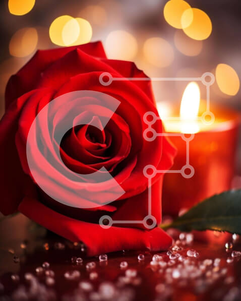 Intra Συλλεκτικό Ξύλινο Παζλ Plywood  4mm - Ρομαντικό κόκκινο τριαντάφυλλο και κεριά Σε Ξύλινο Κουτί - Διαστάσεις Puzzle: 10x10 cm – 25 κομμάτια