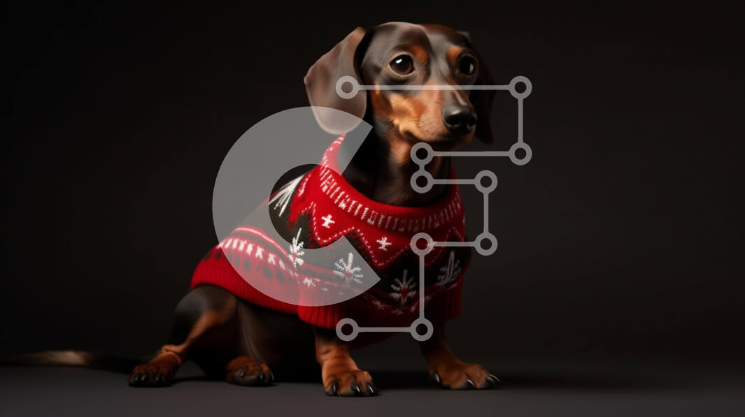 Σετ των 2 Intra Συλλεκτικό Ξύλινο Παζλ Plywood  4mm - Σκύλος Dachshund με κόκκινο πουλόβερ σε μαύρο φόντο Σε Ξύλινο Κουτί - Διαστάσεις: 10x10 cm – 25 κομμάτια