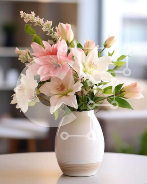 Intra Συλλεκτικό Ξύλινο Παζλ Plywood  4mm - Ροζ και λευκά λουλούδια σε λευκό βάζο σε τραπεζάκι σαλονιού Σε Ξύλινο Κουτί - Διαστάσεις Puzzle: 10x10 cm – 25 κομμάτια