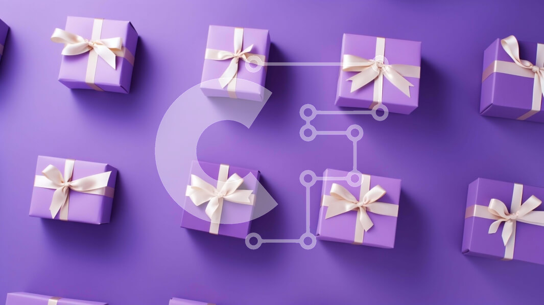 Intra Συλλεκτικό Ξύλινο Παζλ Plywood  4mm - Ομάδα από μωβ κουτιά δώρου με χρυσές κορδέλες και φιόγκους Σε Ξύλινο Κουτί - Διαστάσεις: 10x10 cm – 25 κομμάτια